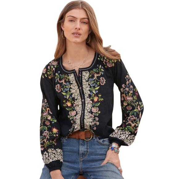 Sundance Tops - SUNDANCE Women’s Agatha Bloom Floral Embroidered Boho Long Sleeve Top